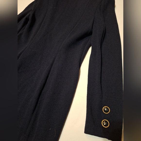St. John Collection Santana Knit Longline Jacket Blazer Navy Gold Buttons Size 4 - Picture 9 of 16
